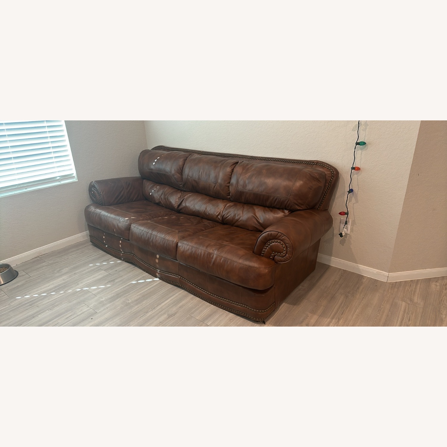 Dark Brown Leather 3+ Seater Sofa - image-0