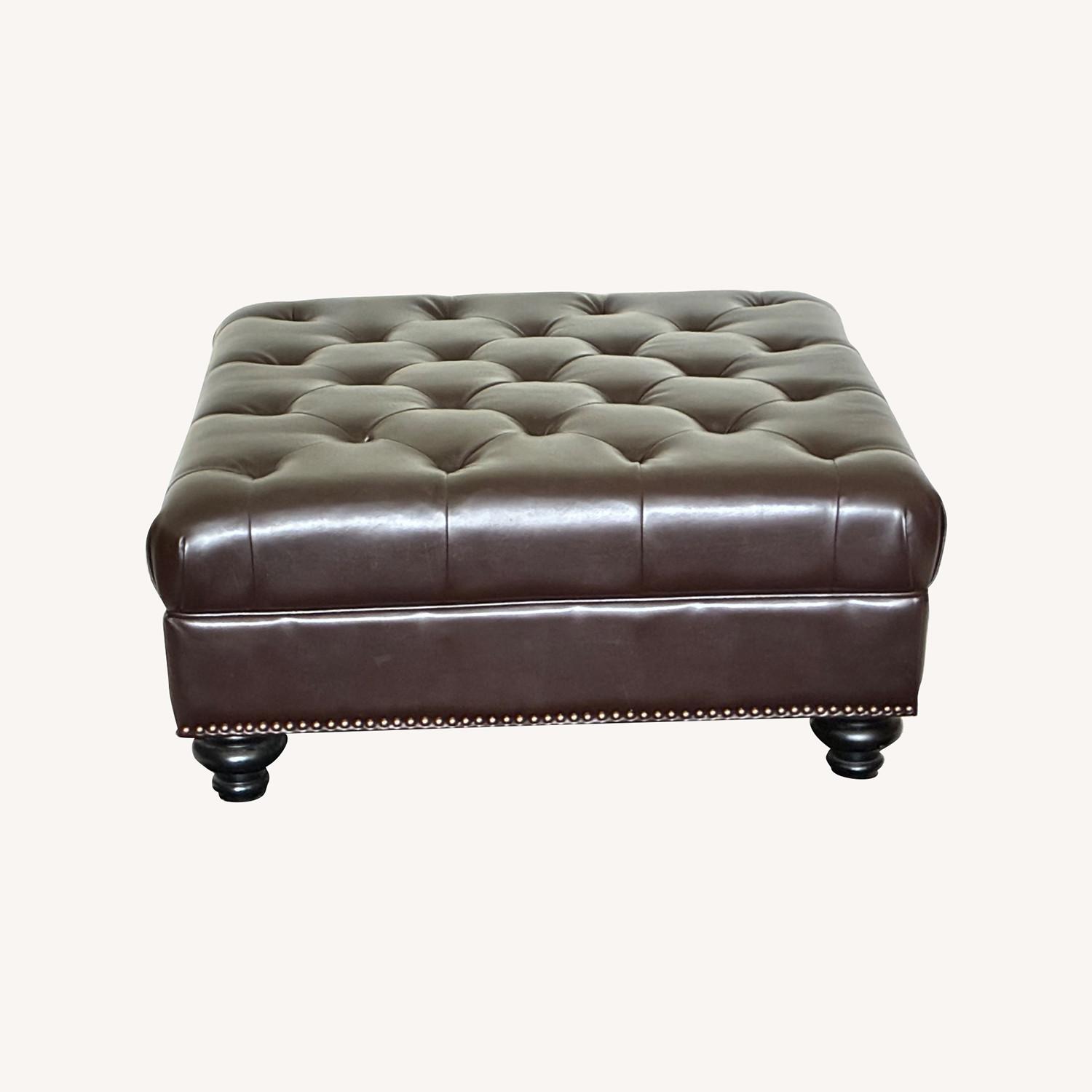 Dark Brown Leather Ottoman - image-0