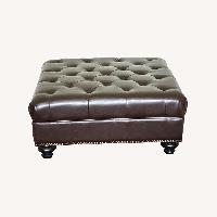Dark Brown Leather Ottoman 
