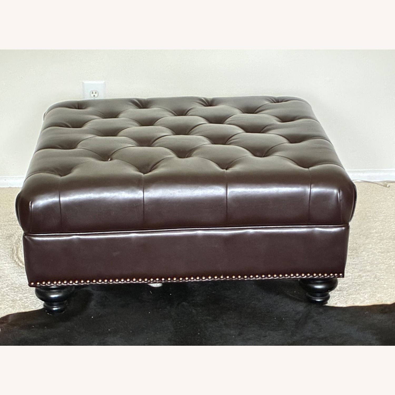 Dark Brown Leather Ottoman - image-1