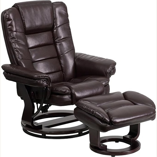Used Dark Brown Leather Chair + Ottoman for sale on AptDeco