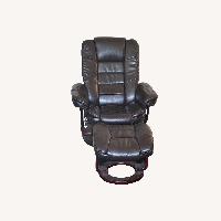 Dark Brown Leather Chair + Ottoman