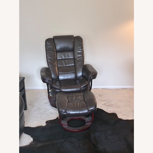 Used Dark Brown Leather Chair + Ottoman for sale on AptDeco