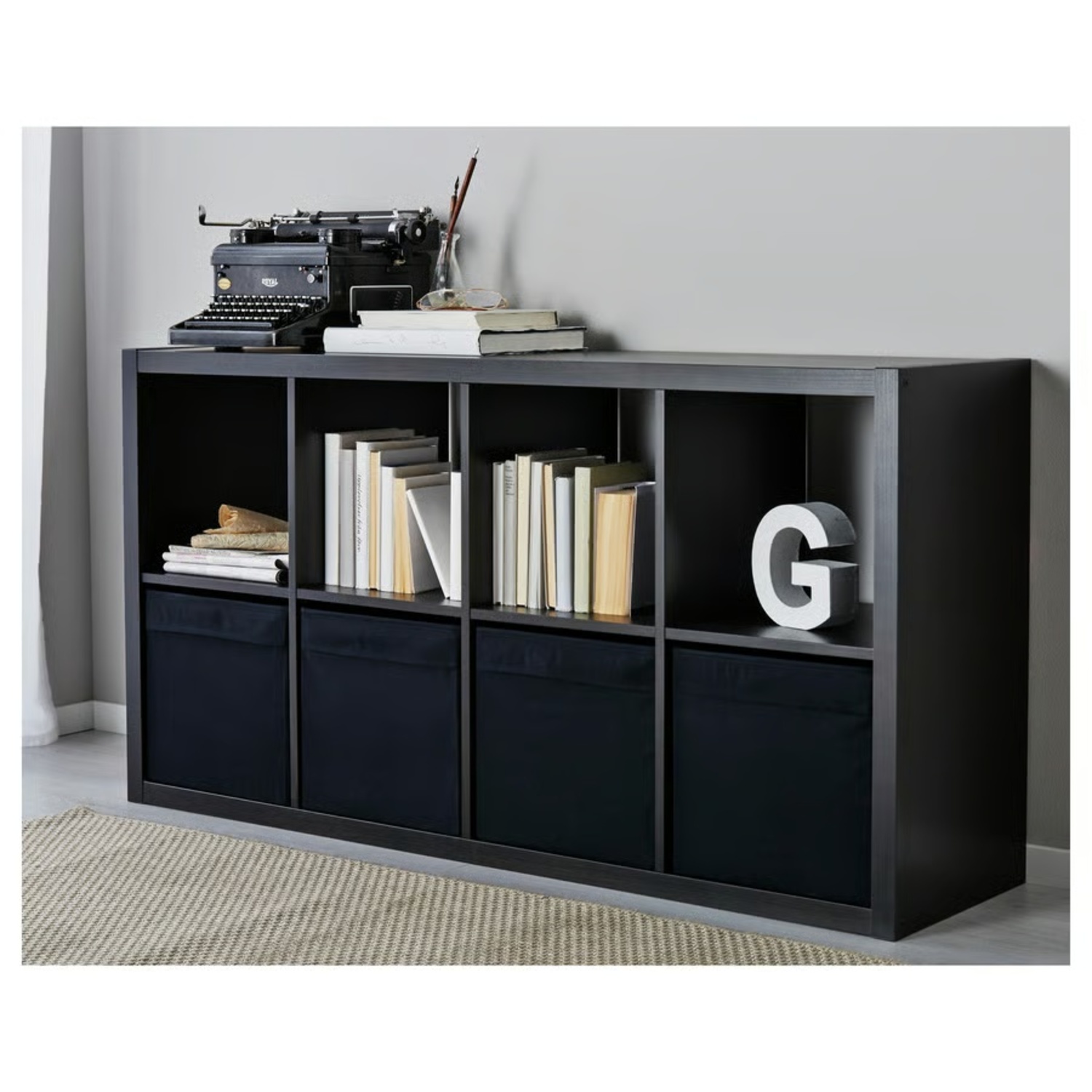 IKEA Kallax Black Wood Wall Unit - image-4