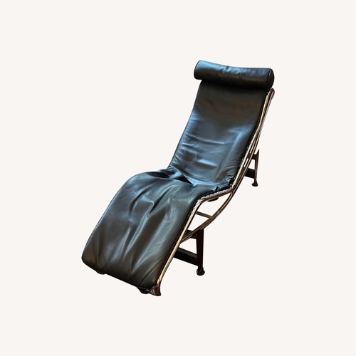 Used Mid Century Modern Black Leather Chrome Chaise for sale on AptDeco