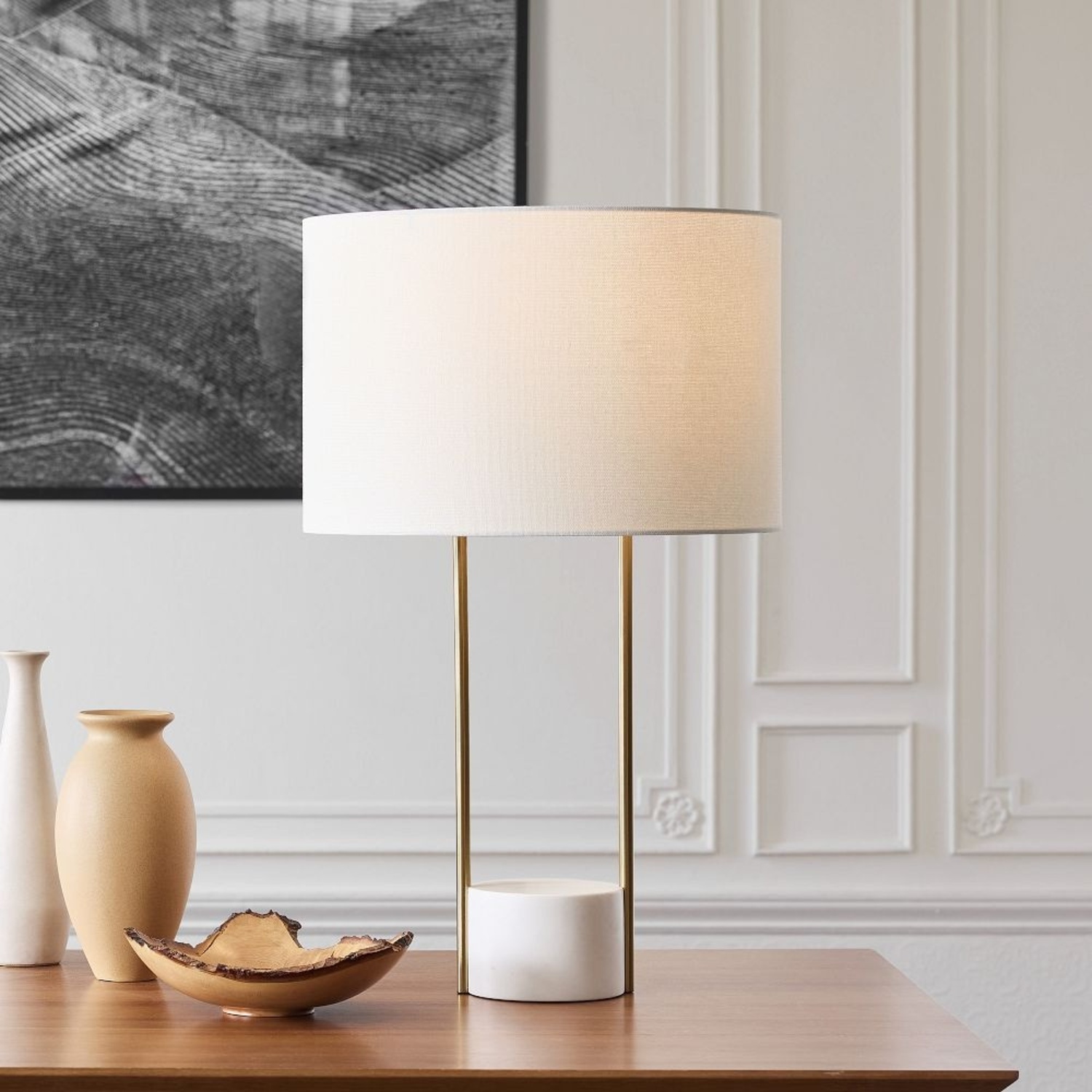 West Elm White Marble Table Lamp - image-4