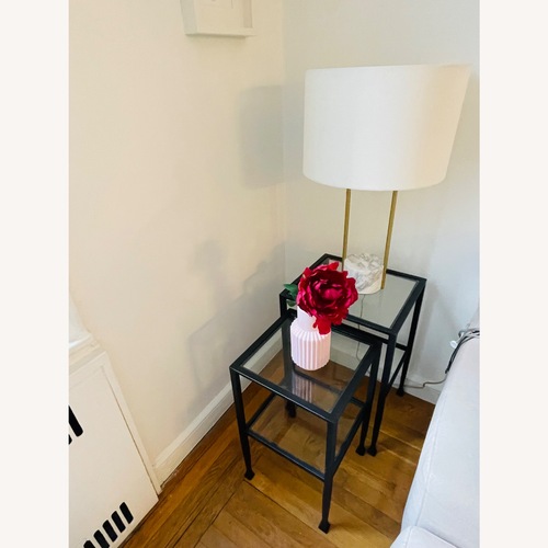 Used Pottery Barn Black Glass Side Table for sale on AptDeco