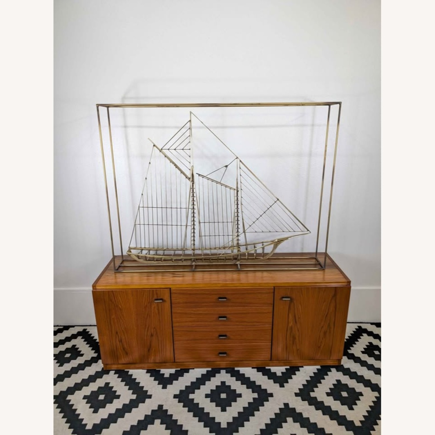  MCM Large Brass Sailboat Sculpture by Curtis Jere - image-2