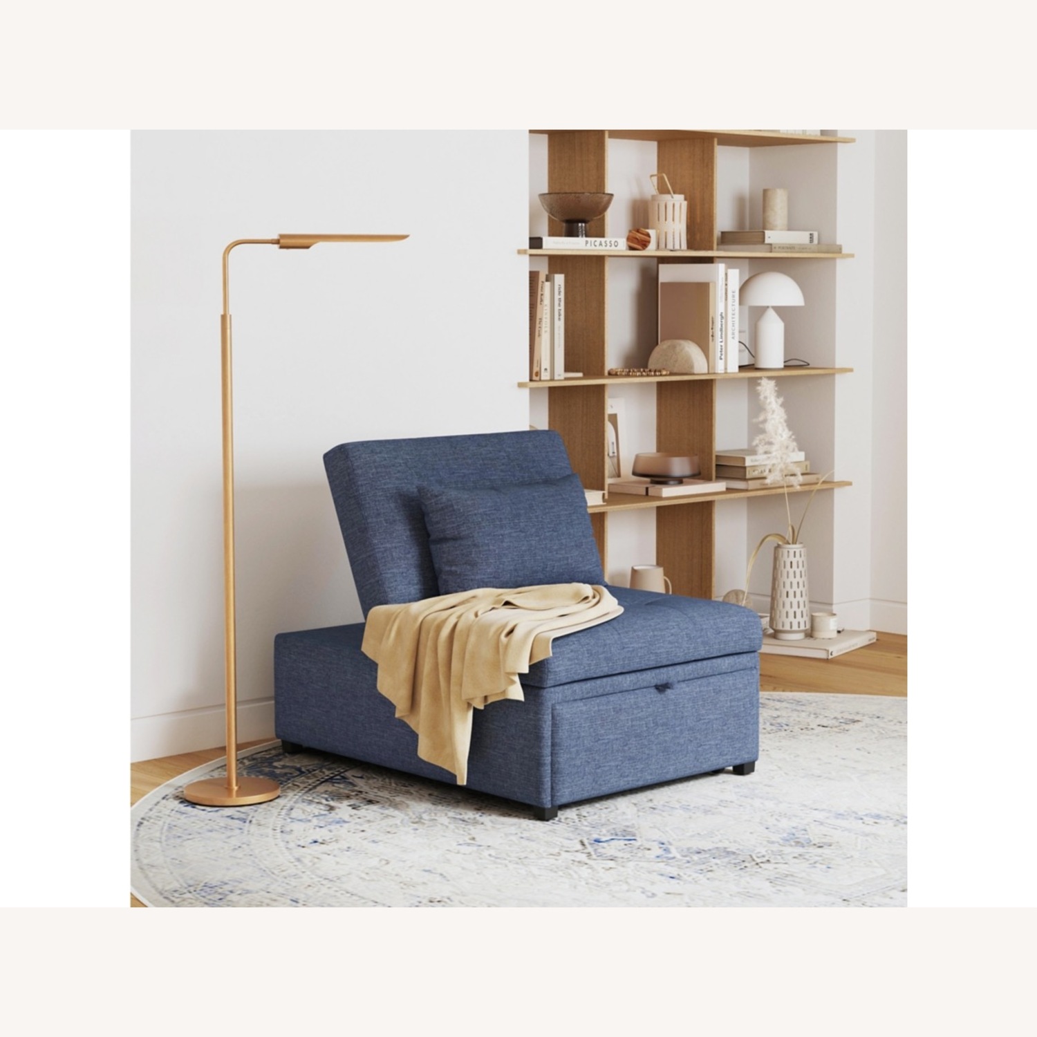 Ashley Furniture Linon Blue Fabric Futon - image-1