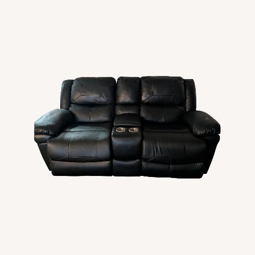 Used Value City Furniture Black Faux Leather Loveseat for sale on AptDeco