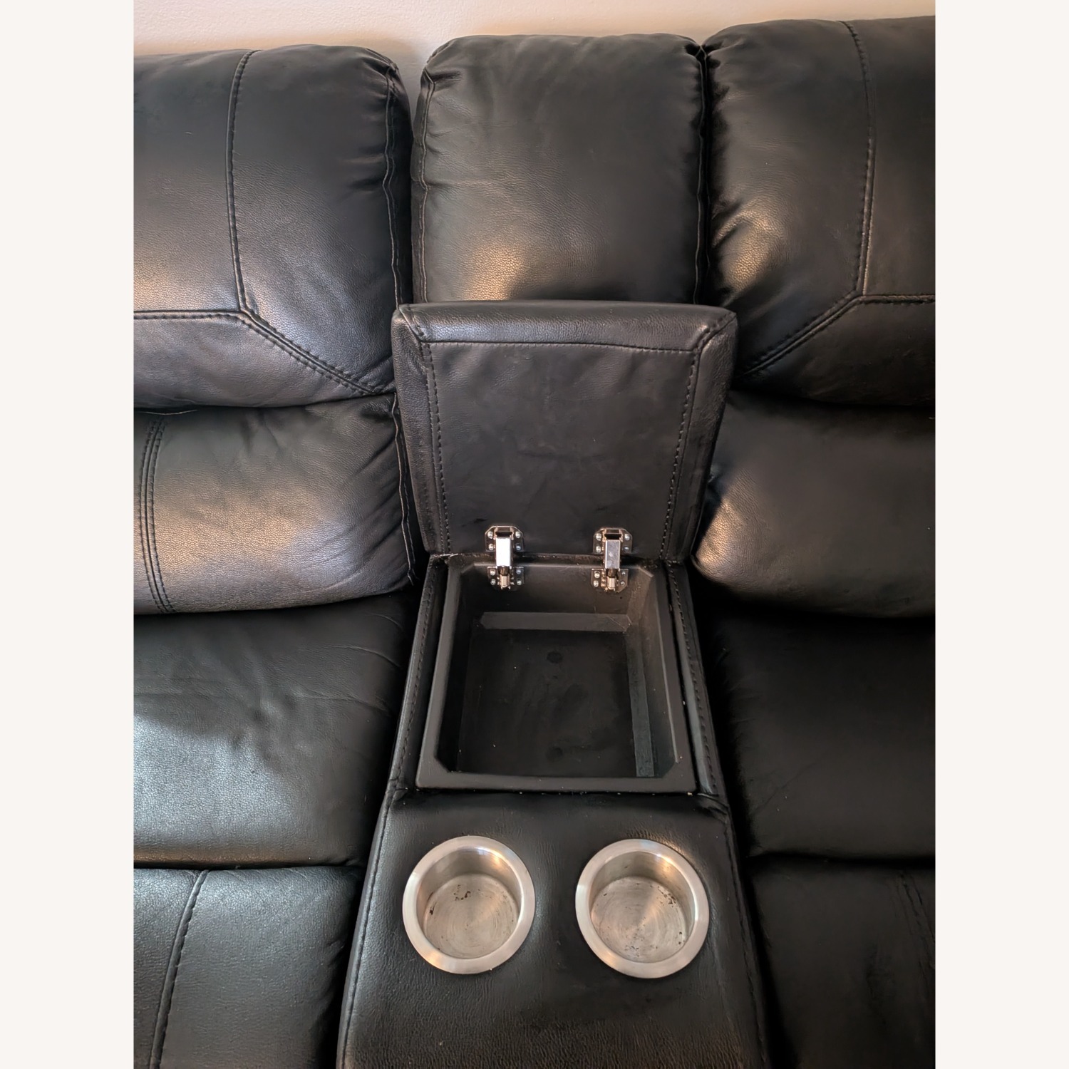 Value City Furniture Black Faux Leather Loveseat - image-3