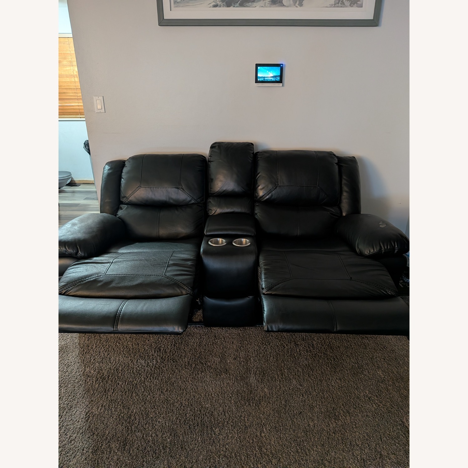 Value City Furniture Black Faux Leather Loveseat - image-2