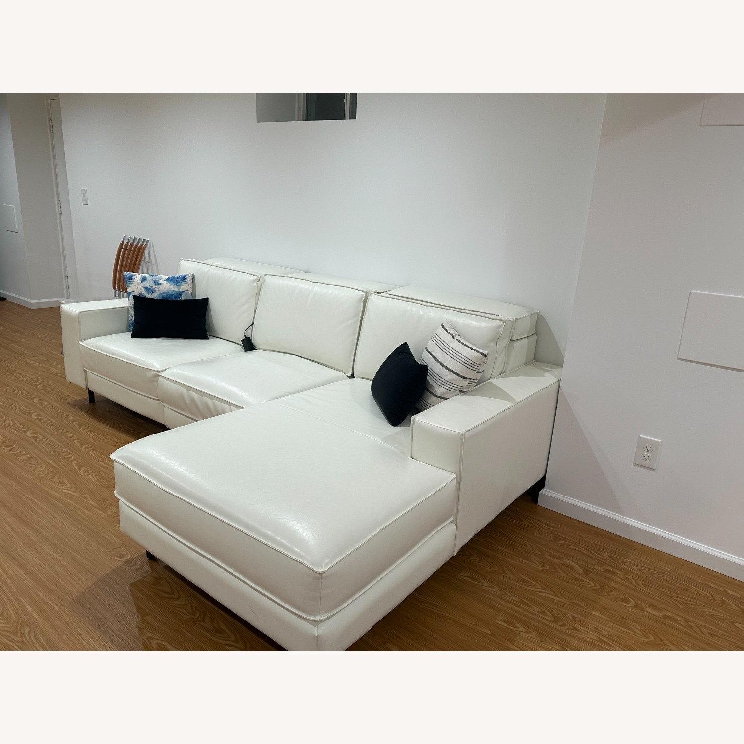 West Elm White Leather 3+ Piece Sectional - image-3