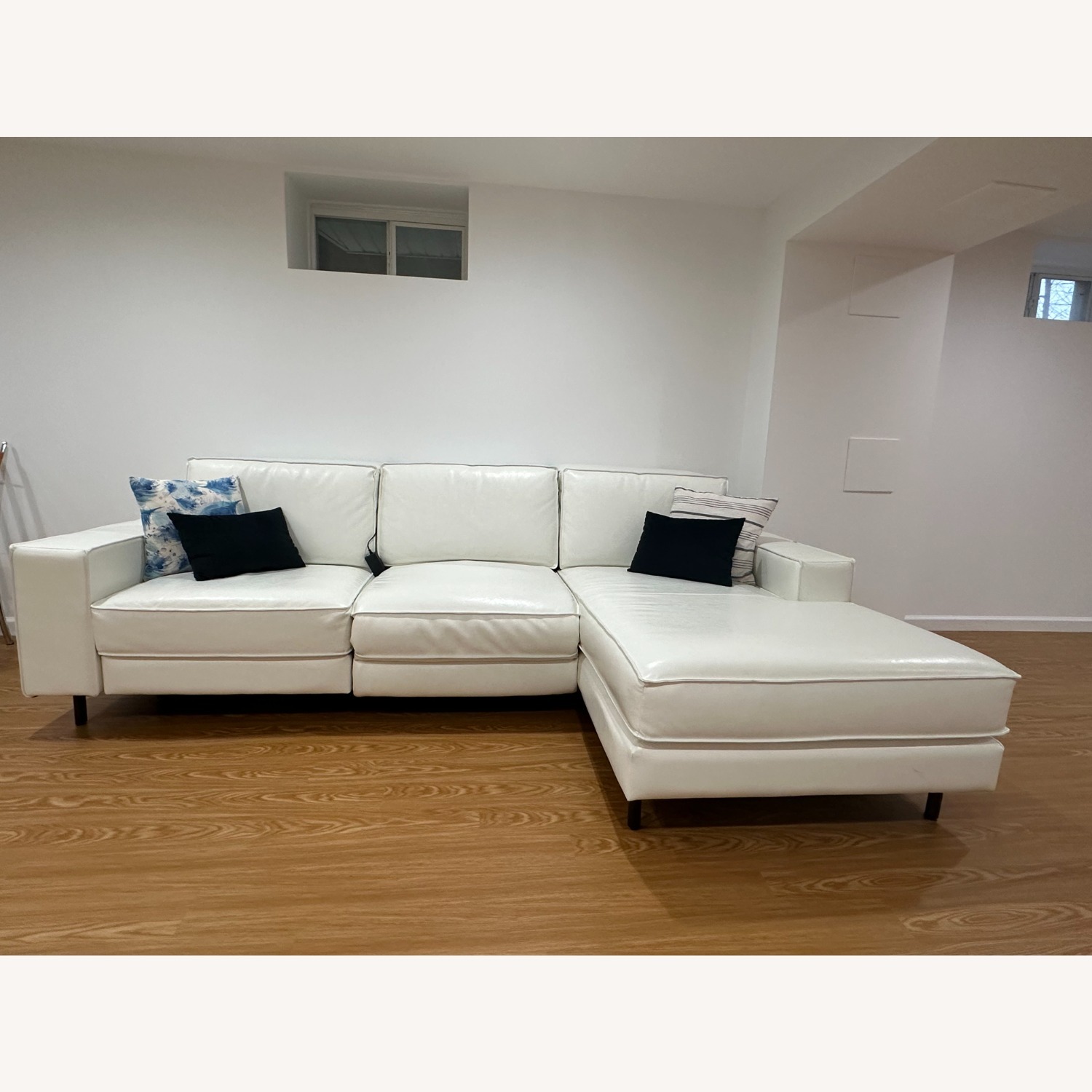 West Elm White Leather 3+ Piece Sectional - image-2