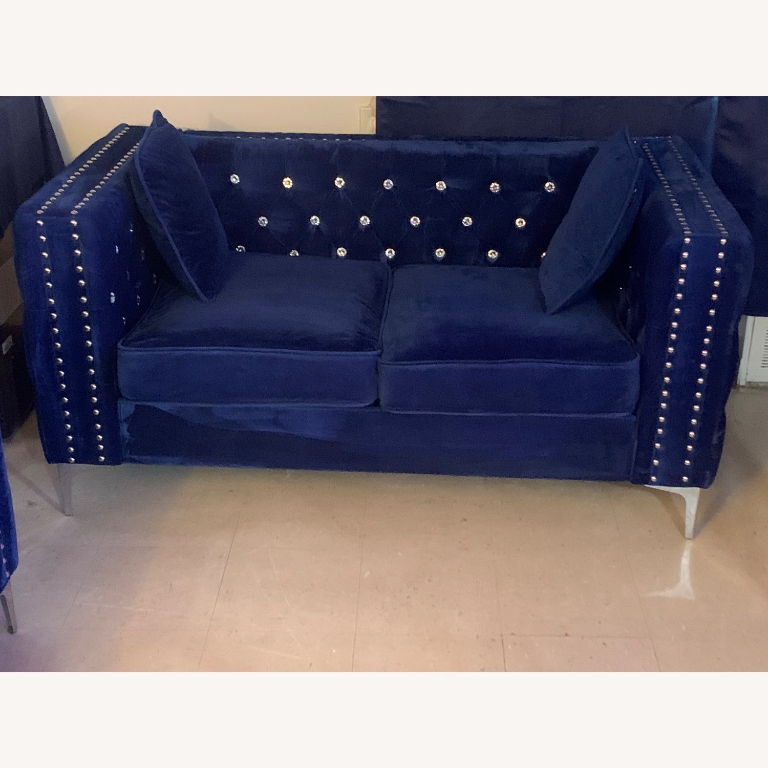 Navy Blue Velvet Sofa  - image-1