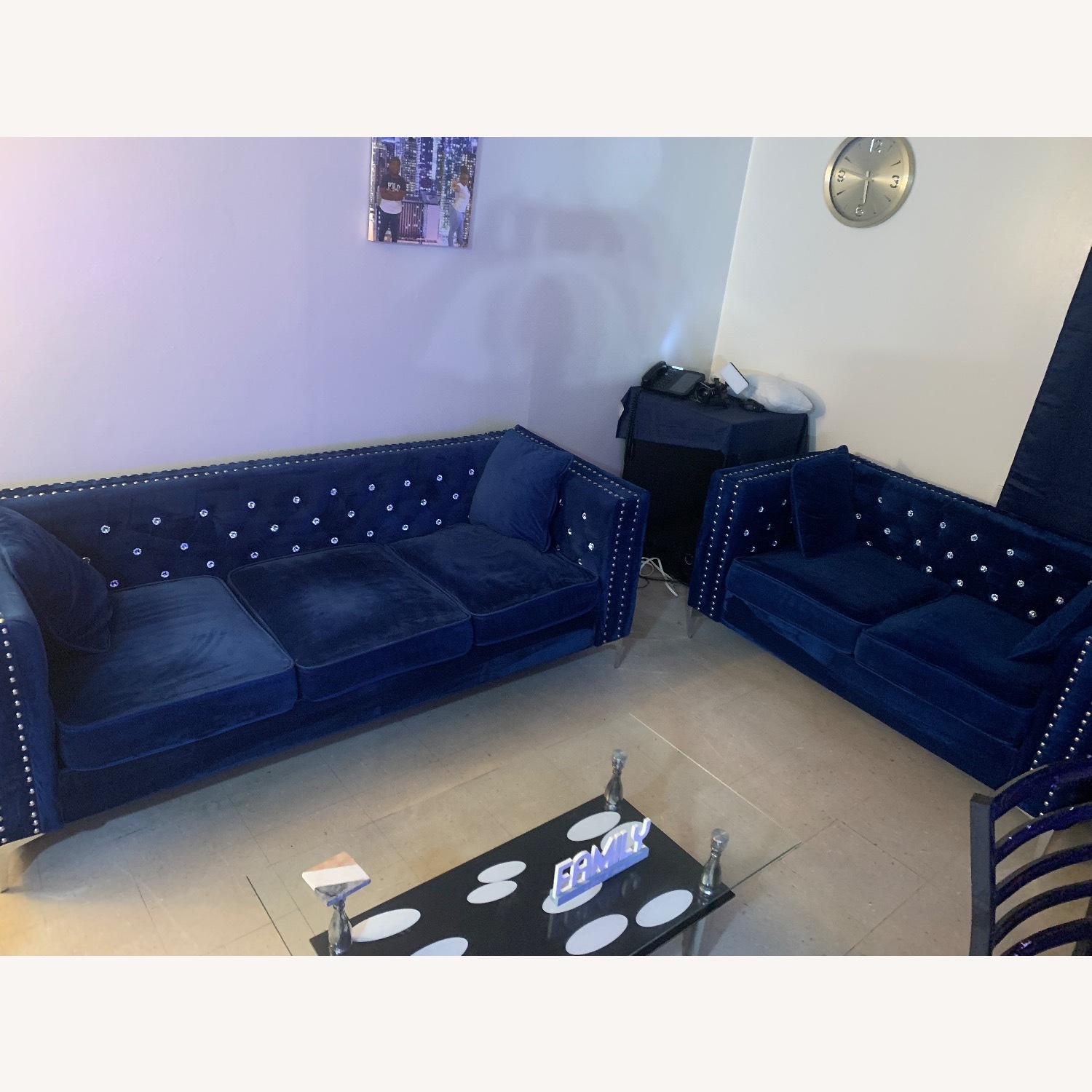 Navy Blue Velvet Sofa  - image-4