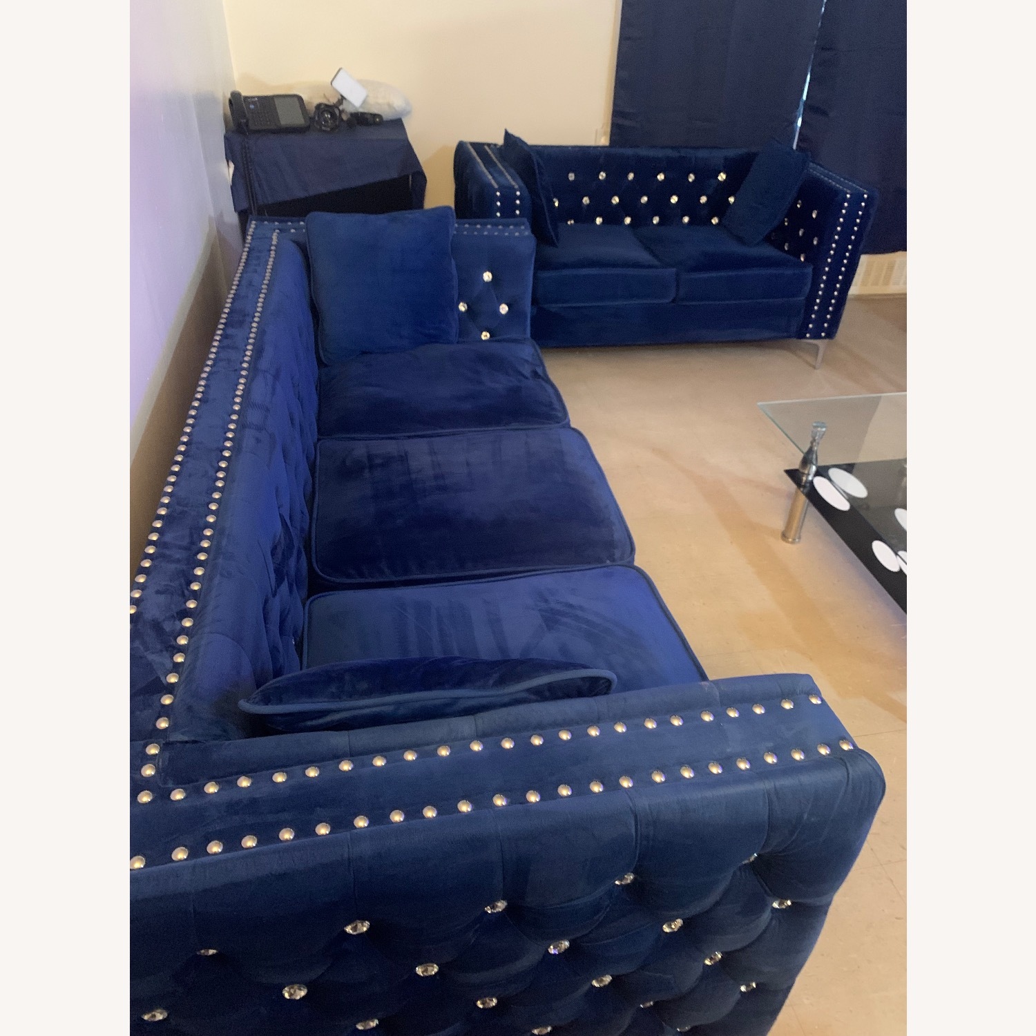 Navy Blue Velvet Sofa  - image-3