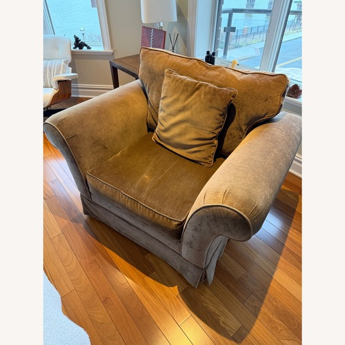Used Restoration Hardware Dark Brown Fabric Armchair for sale on AptDeco