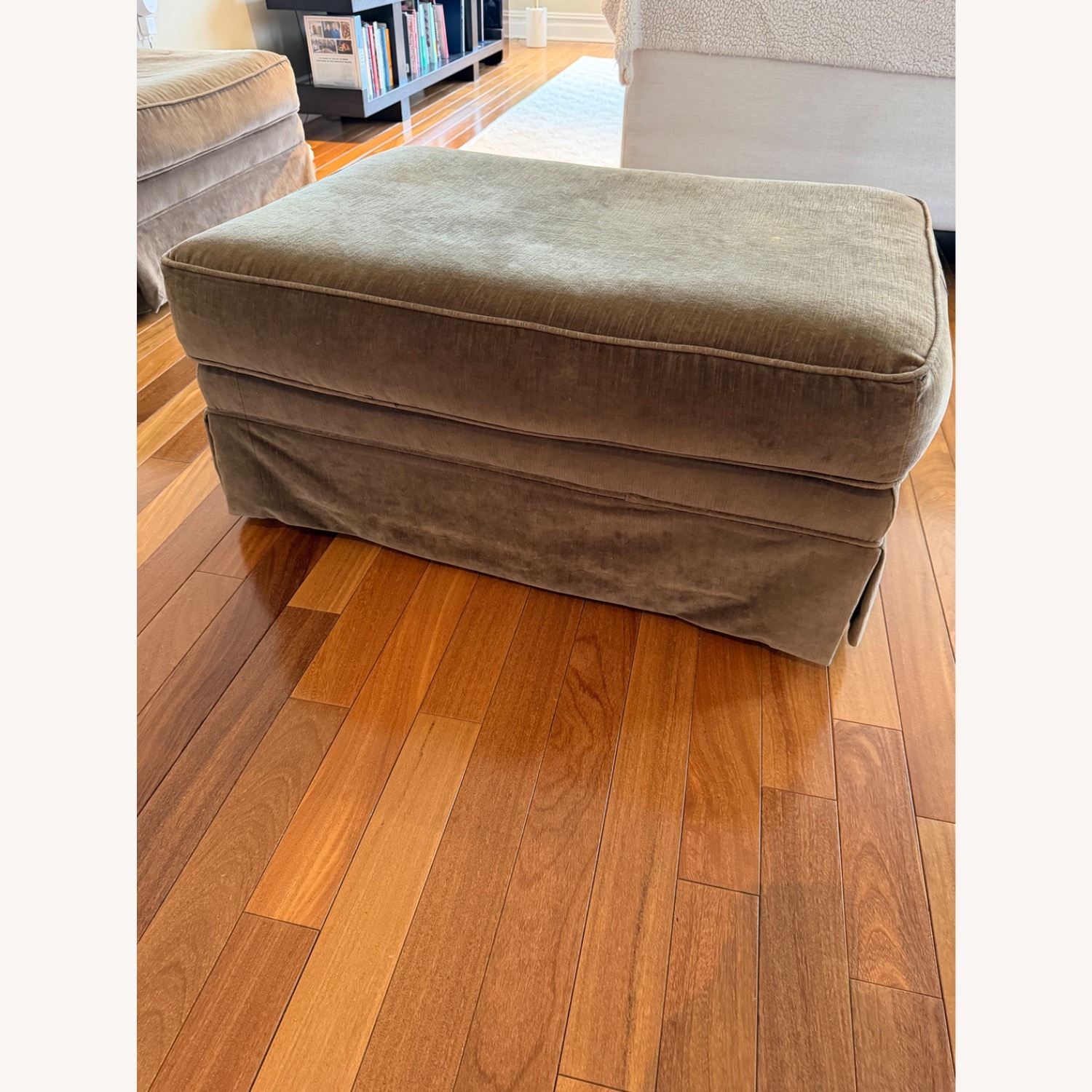 Restoration Hardware Dark Brown Fabric Ottoman  - image-2