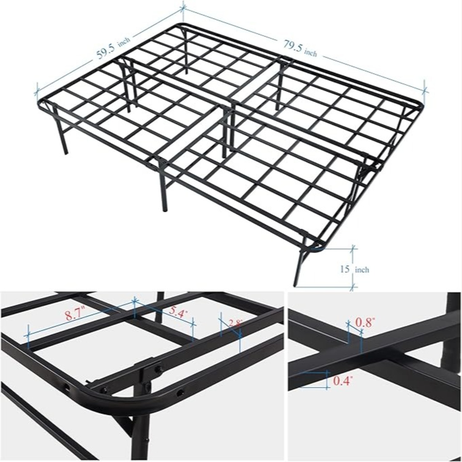 Black Metal Queen Platform Bed W 16" Storage - image-1