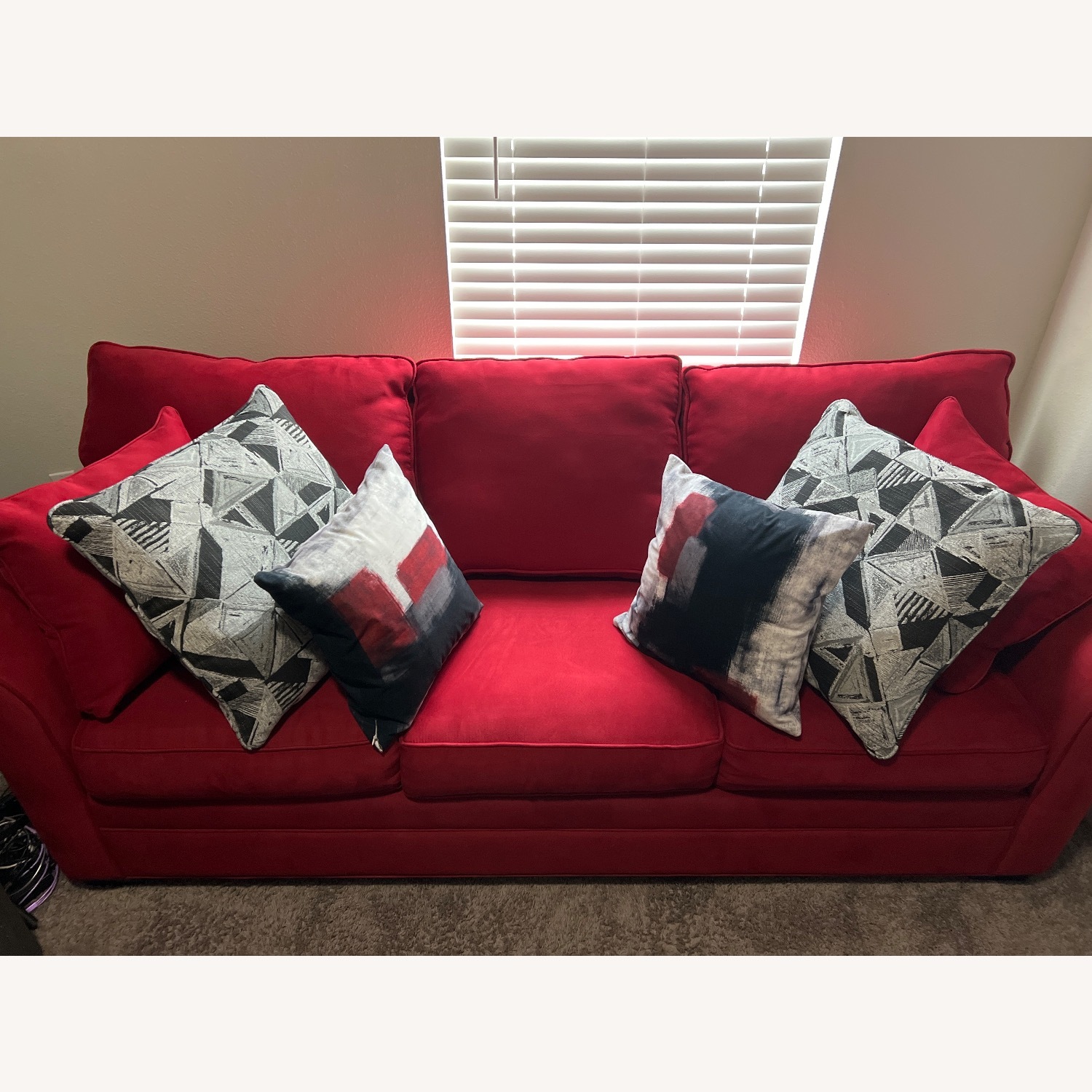 Red Fabric 3+ Seater Sofa - image-1
