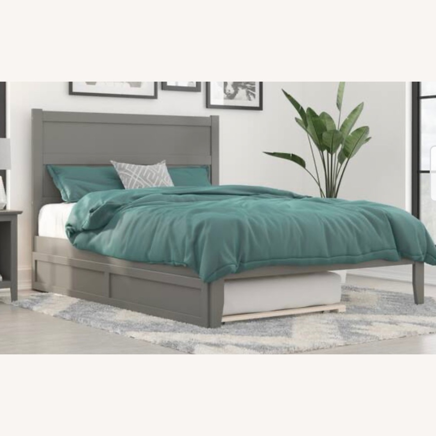 Dark Gray Wood Queen Bed - image-0