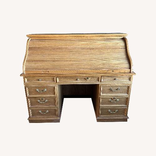 Used Natural Wood Roll Top Desk with Marble Surface for sale on AptDeco