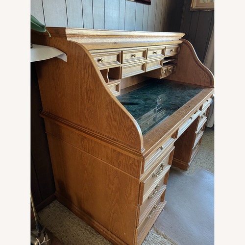 Used Natural Wood Roll Top Desk with Marble Surface for sale on AptDeco