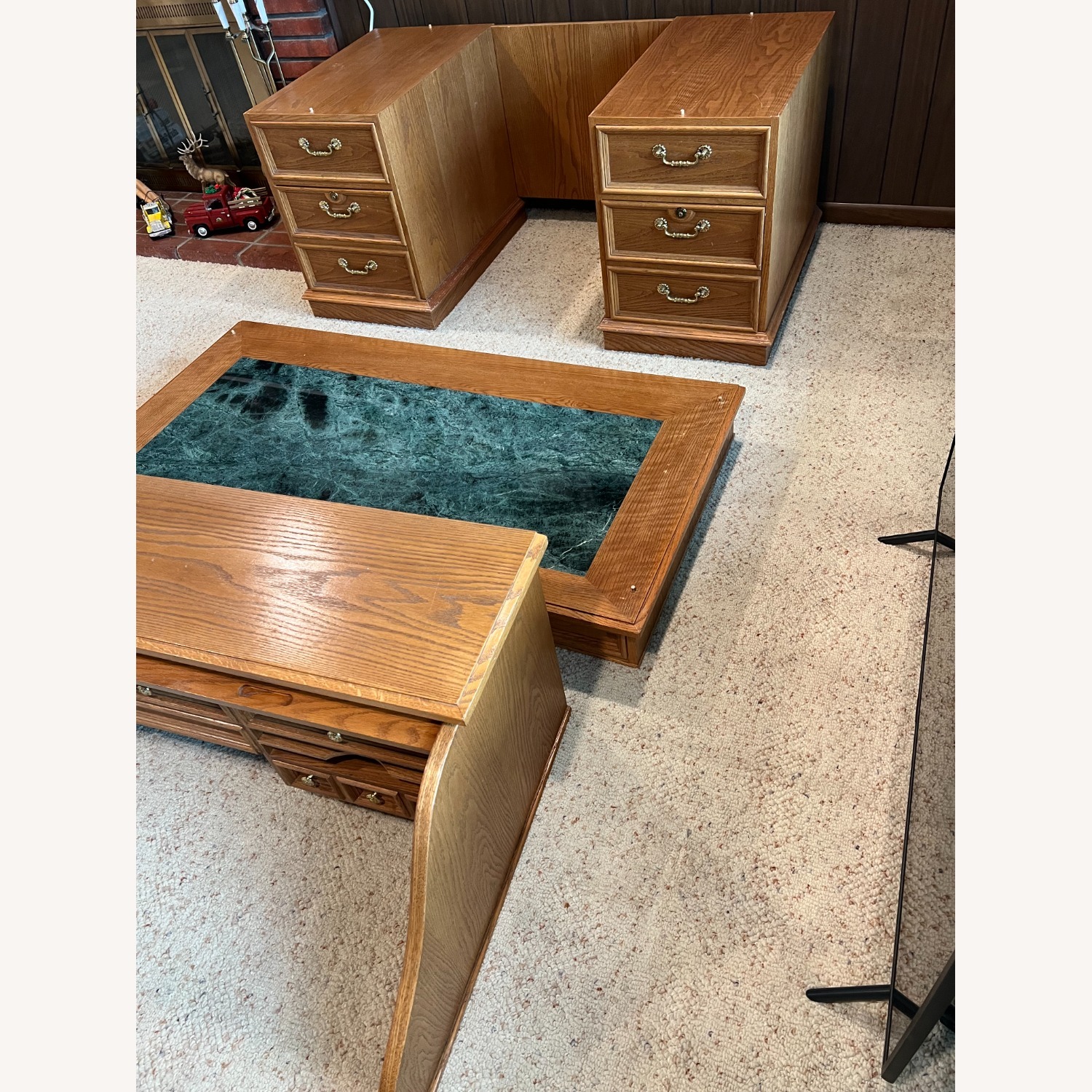 Natural Wood Roll Top Desk with Marble Surface - image-5