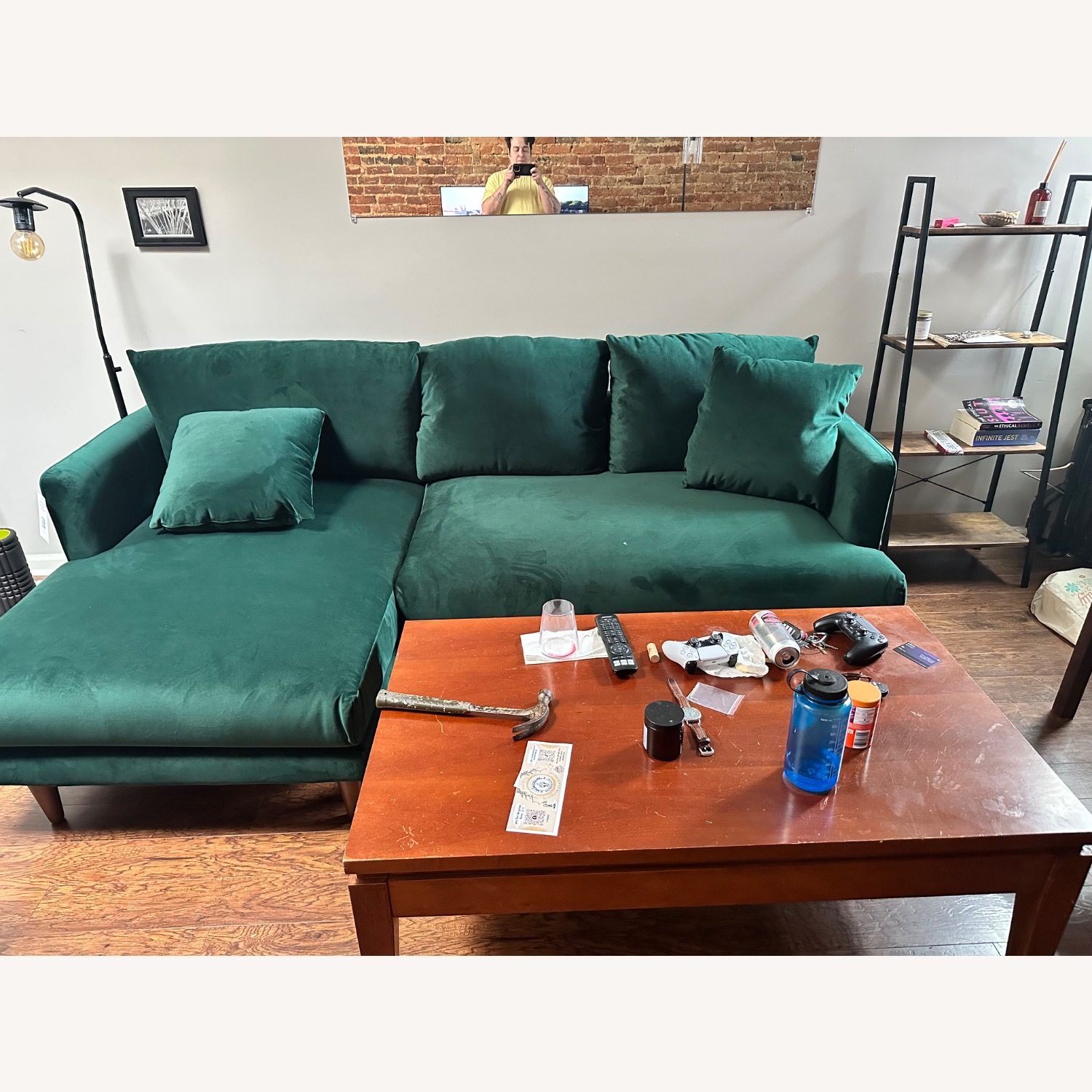 Joybird Lewis Green Velvet Chaise Lounge - image-1