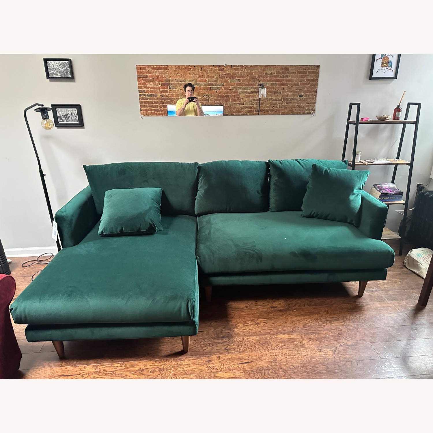 Joybird Lewis Green Velvet Chaise Lounge - image-3