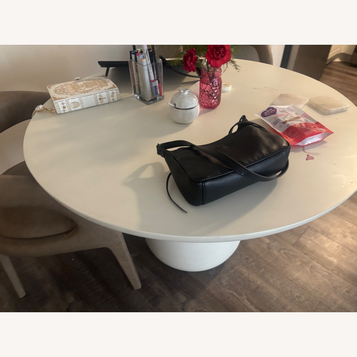 CB2 Lola Table White Stone Kitchen Island - image-2