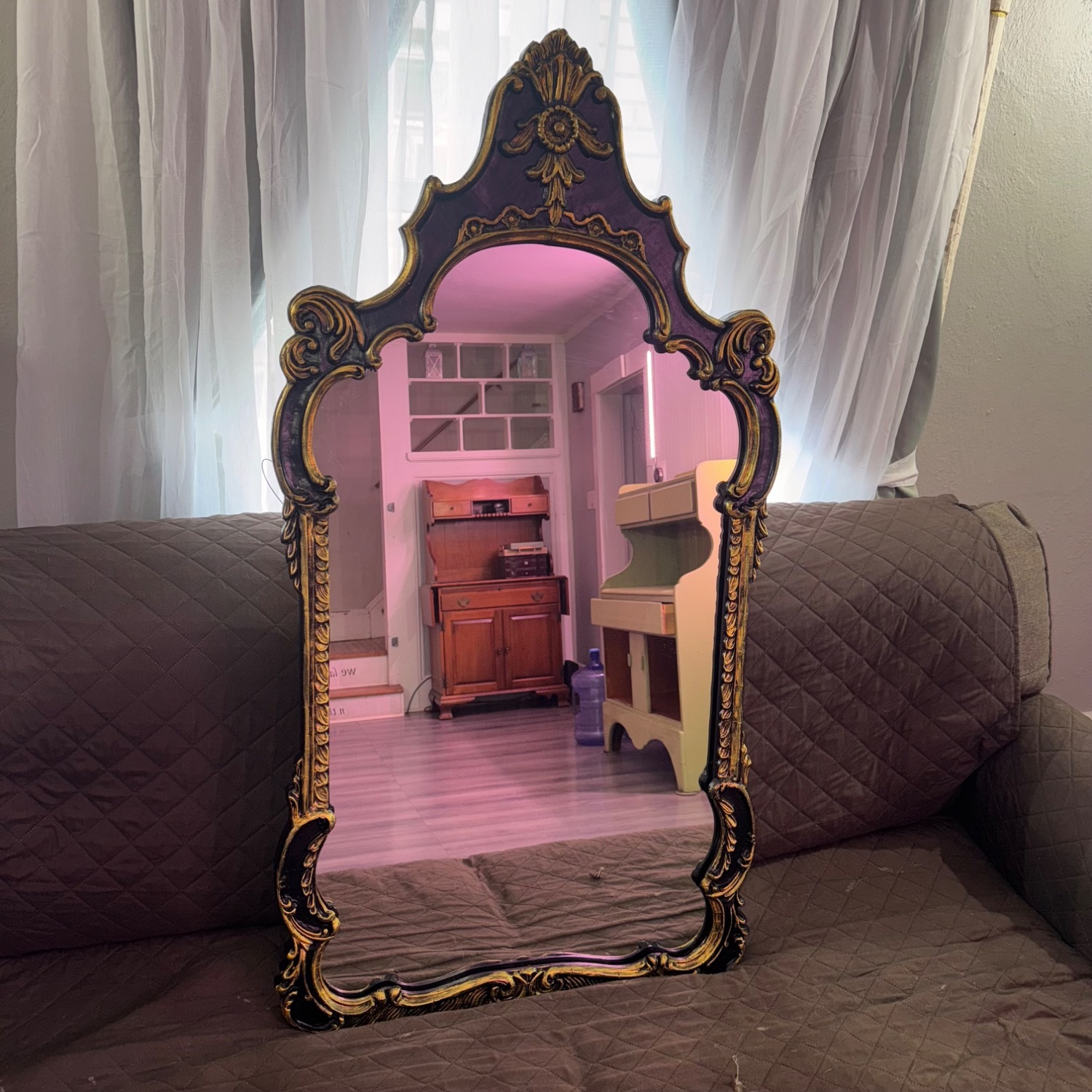Antique 1940s Carved Mirror - image-1