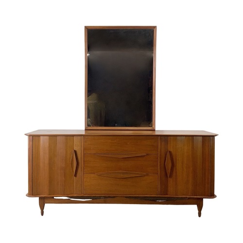 Used Mid-Century Modern Walnut Dresser w Mirror for sale on AptDeco