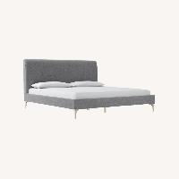 West Elm Light Gray Leather Queen Bed