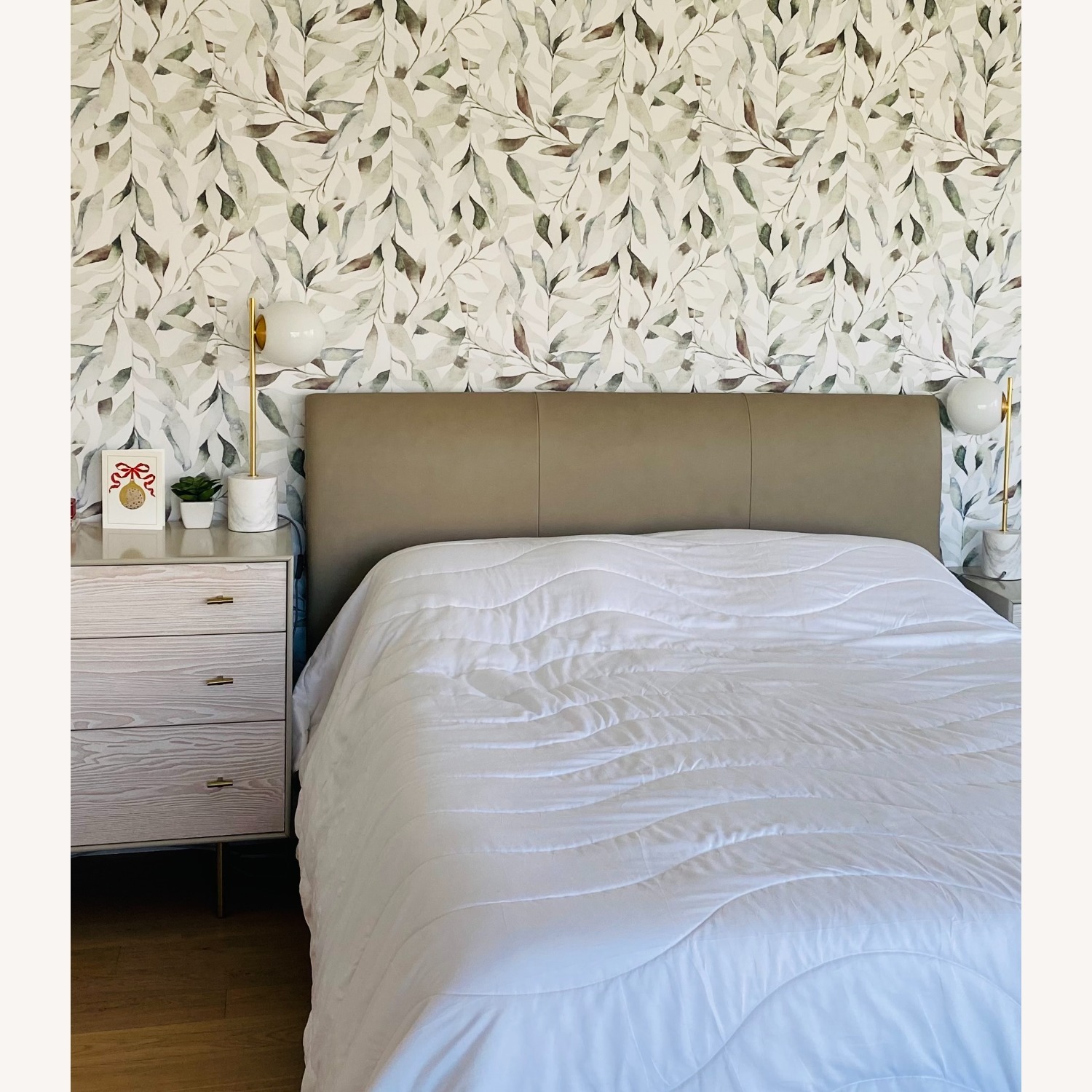 West Elm Light Gray Leather Queen Bed - image-1