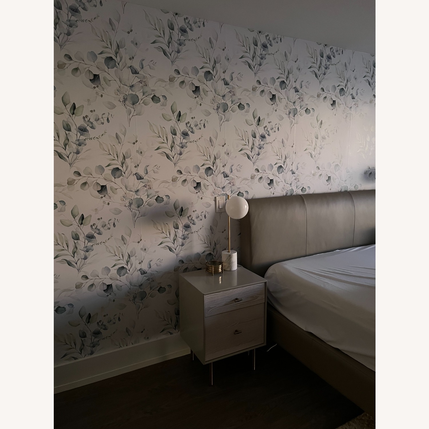 West Elm Light Gray Leather Queen Bed - image-2