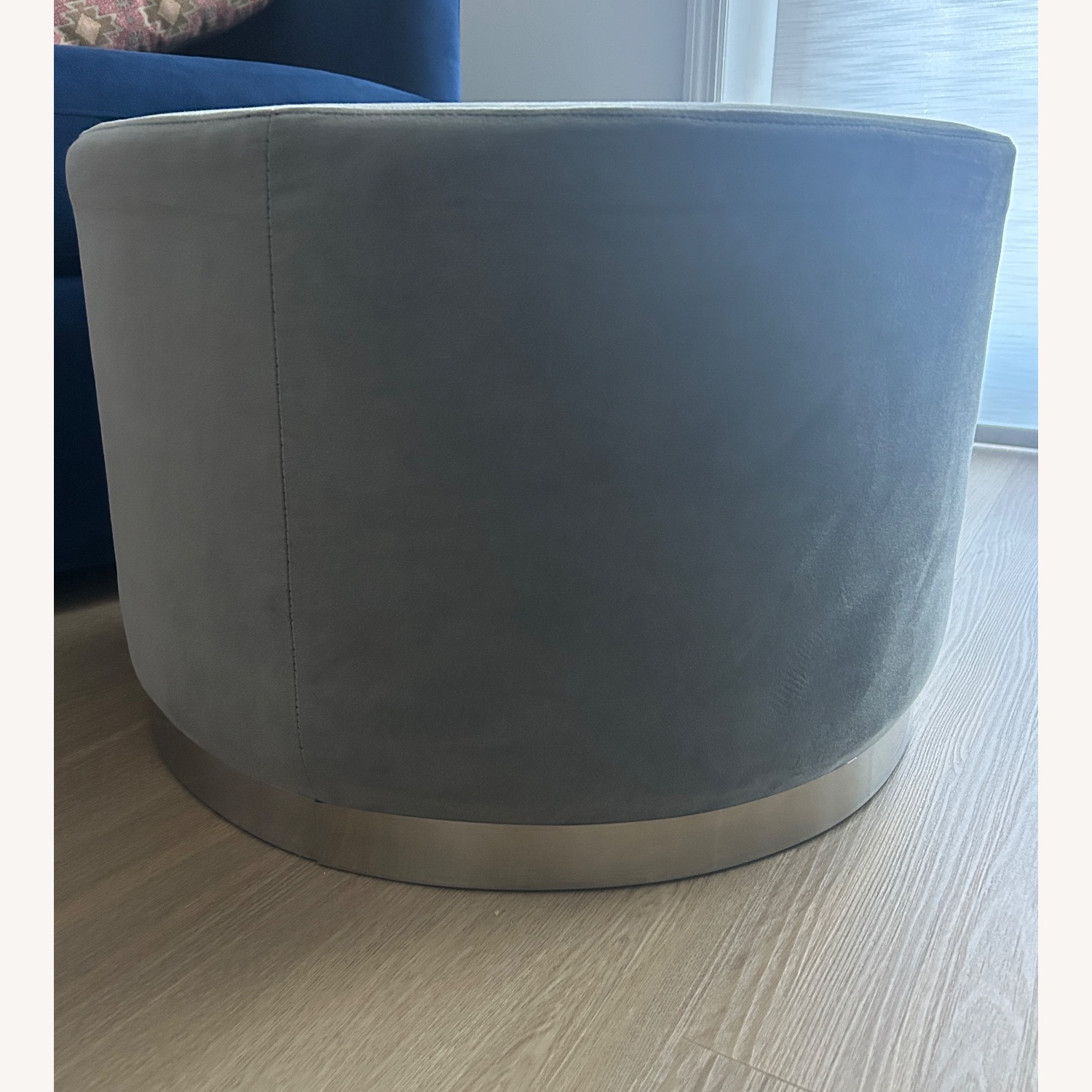 Light Gray Round Ottoman - image-2