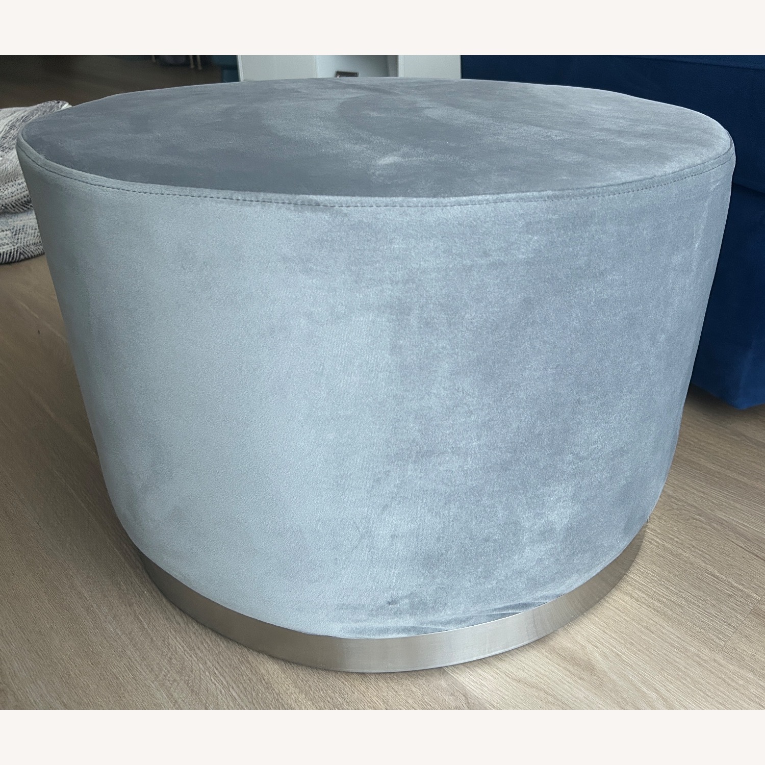 Light Gray Round Ottoman - image-1