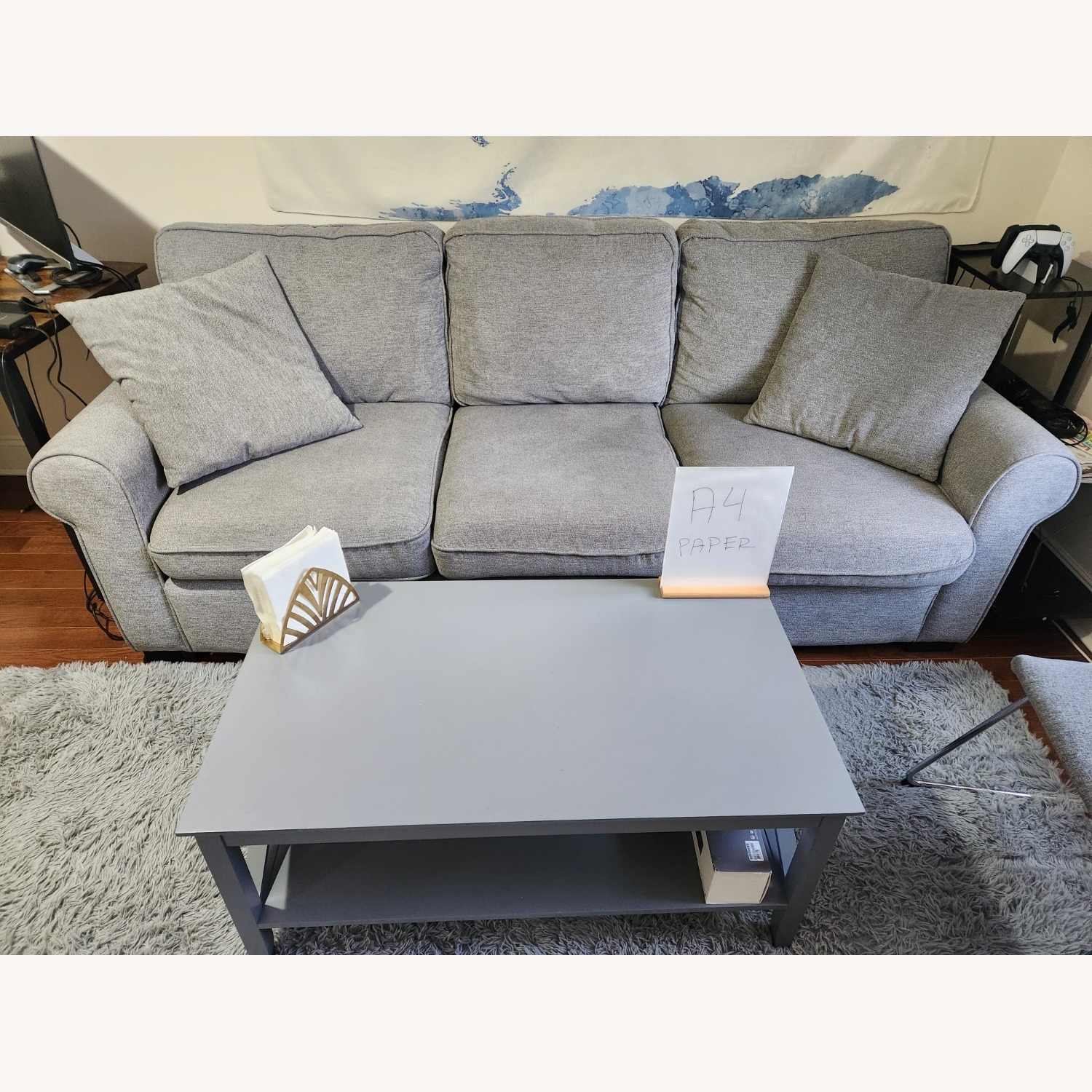 Macy's Light Gray Fabric 3+ Seater Sofa - image-1