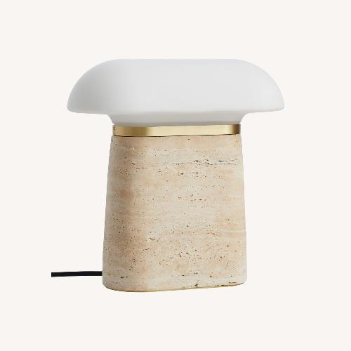 Used 2Modern Woud Travertine & Glass Table Lamp  for sale on AptDeco