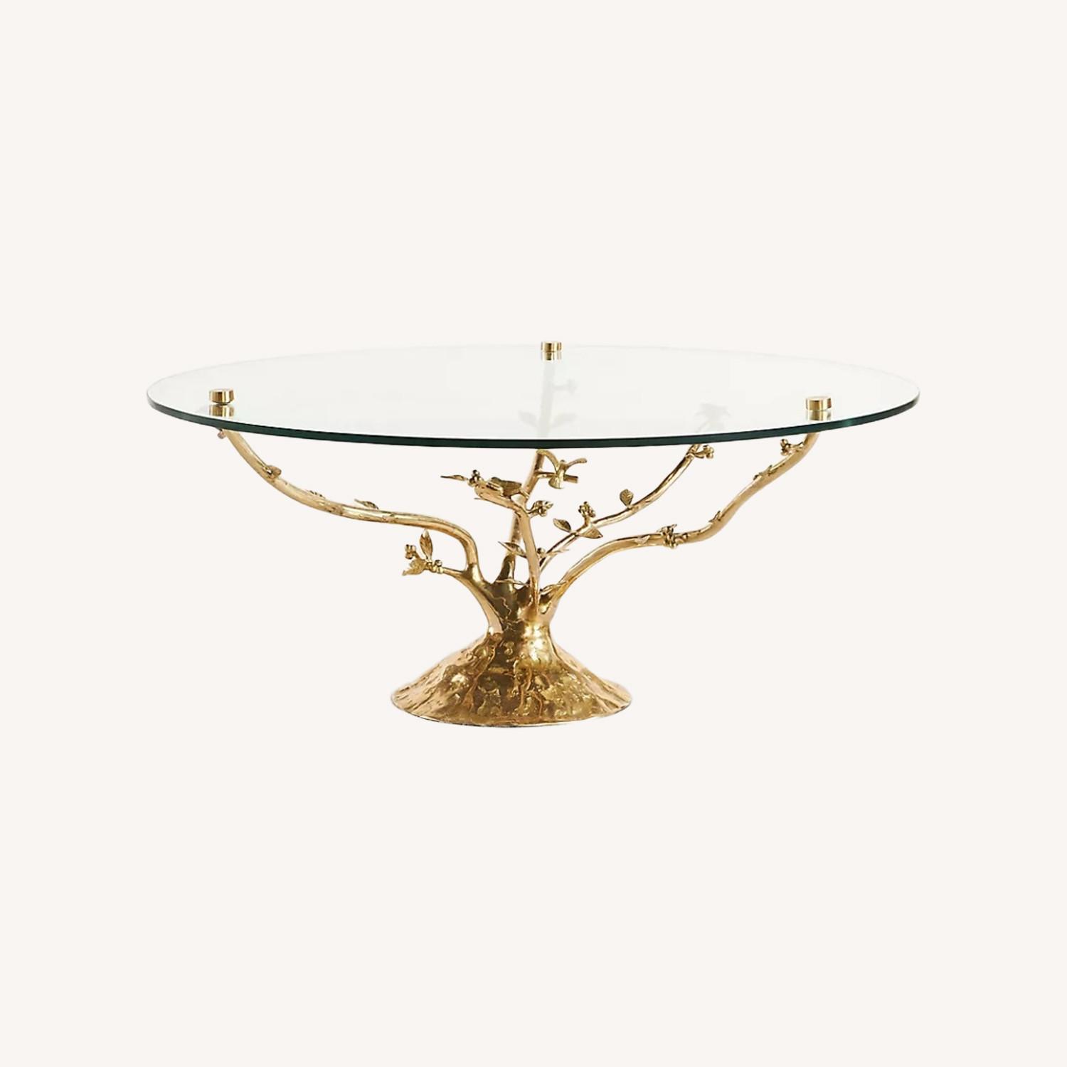 Anthropologie Gold Tree Glass Coffee Table - image-0
