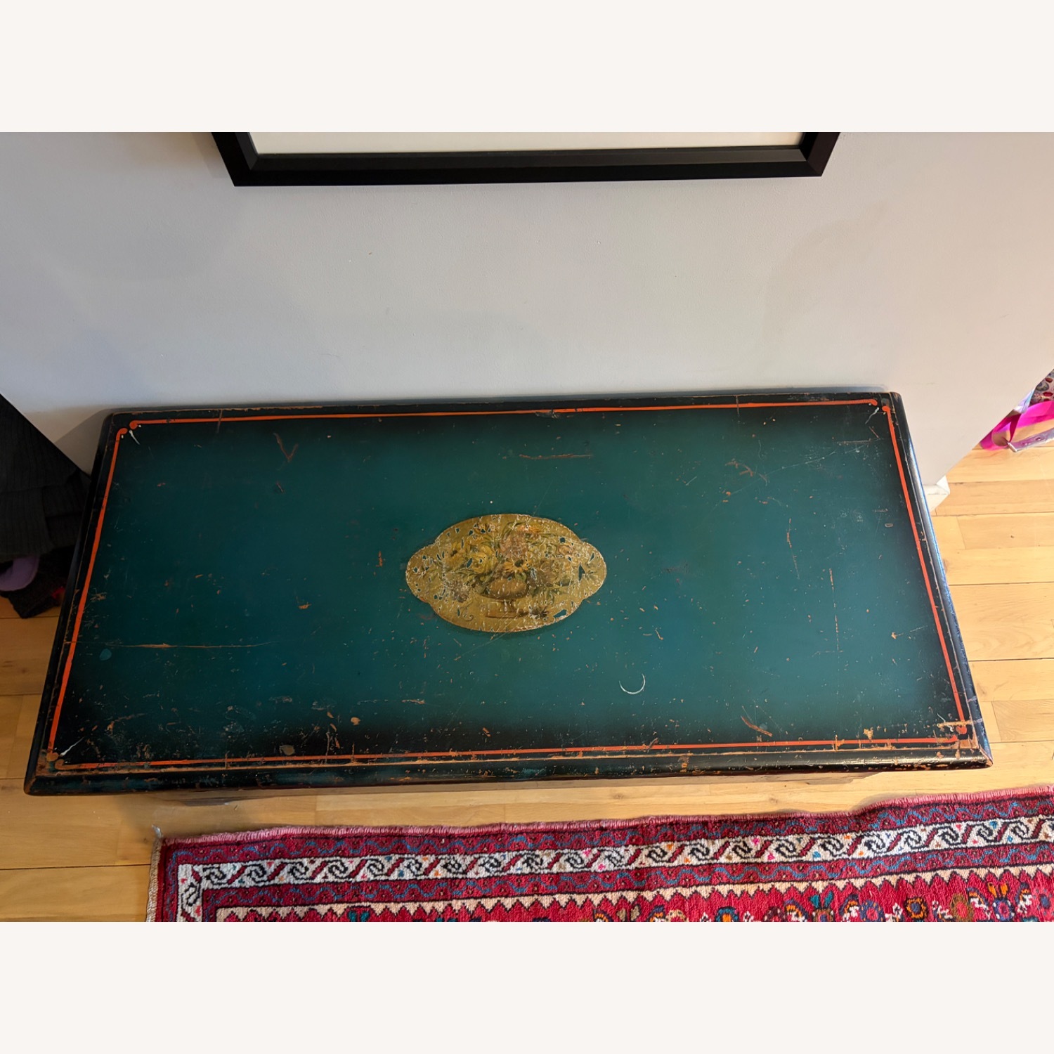 Vintage/Antique Blue Wood Chest - image-1