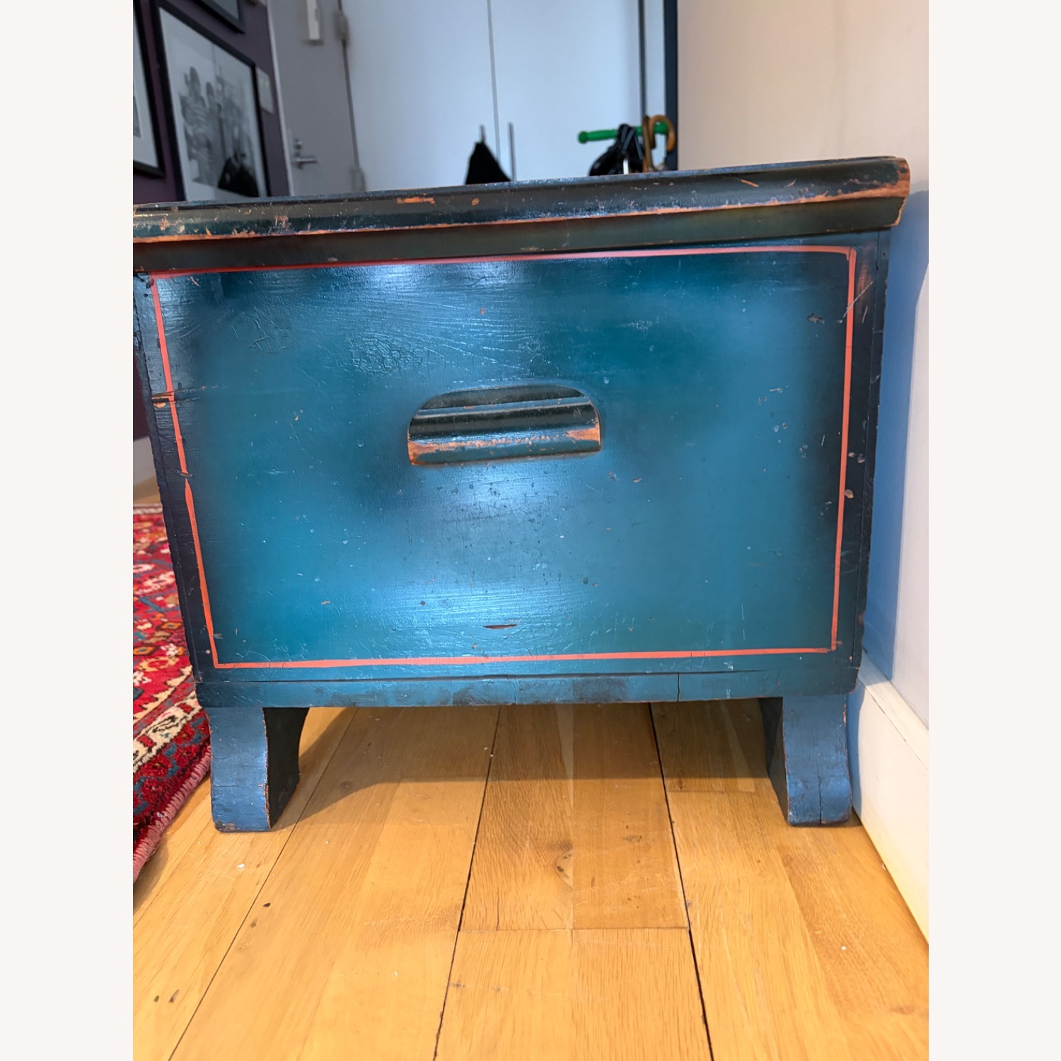 Vintage/Antique Blue Wood Chest - image-2