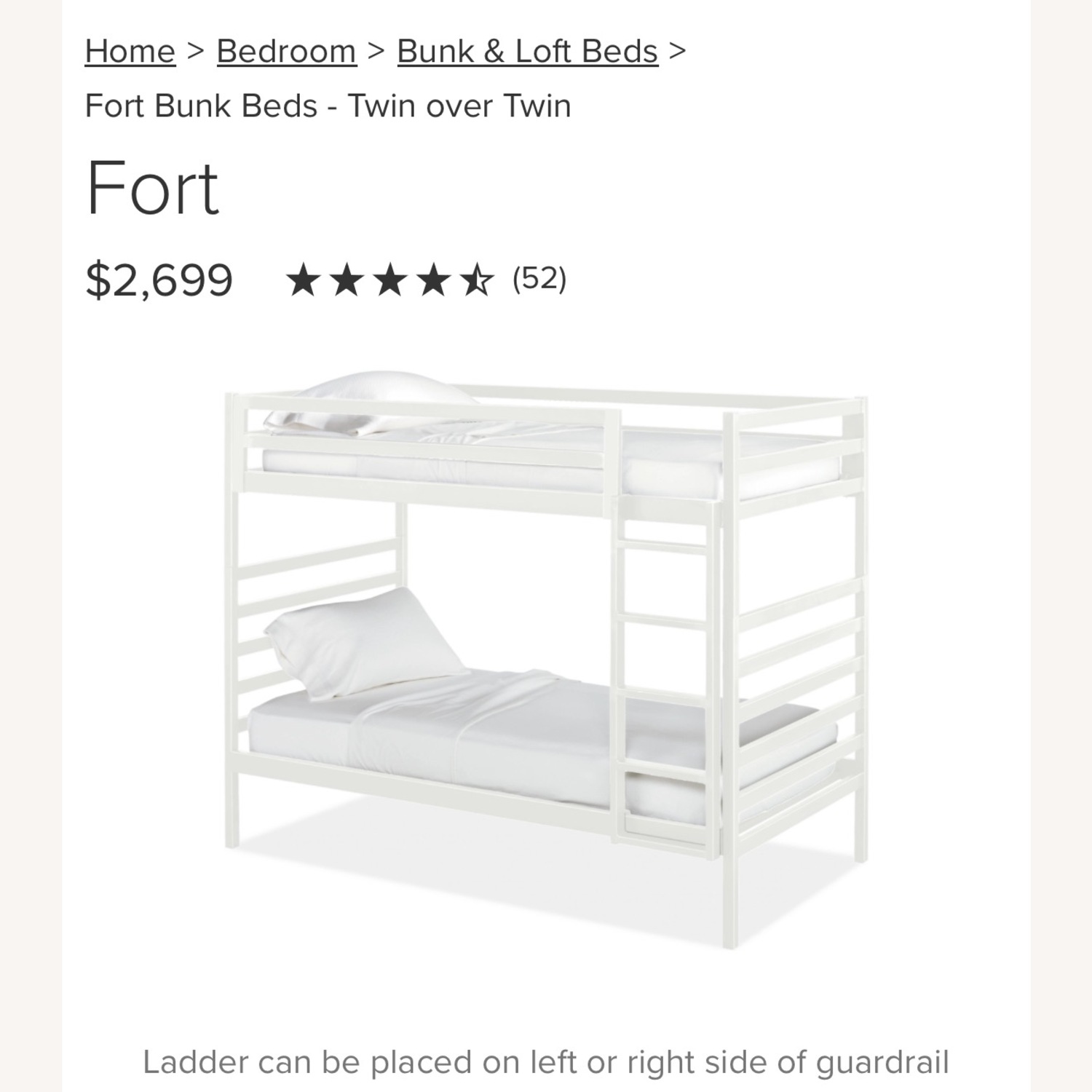 Room & Board Fort White Metal Bunk Bed - image-1