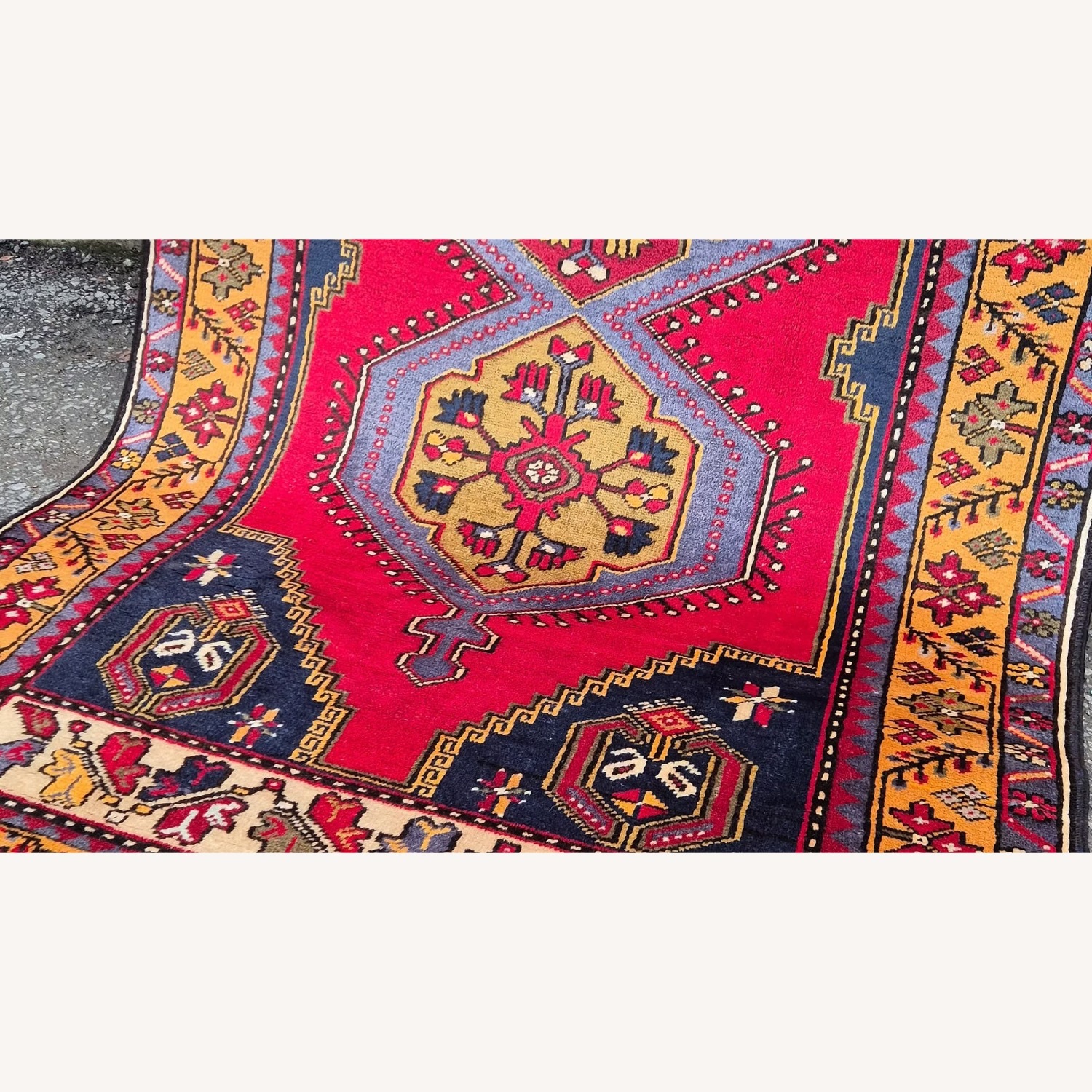 Turkish Red Wool Oriental Runner Rug 1940s - image-1