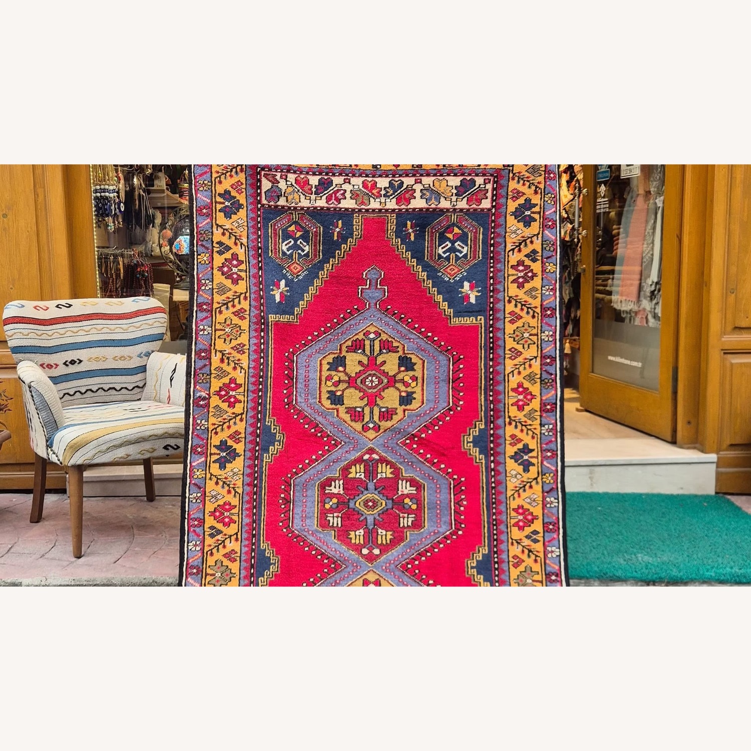 Turkish Red Wool Oriental Runner Rug 1940s - image-3