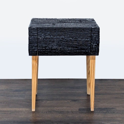 Used Charred Geometric "Commode" Nightstand	 for sale on AptDeco