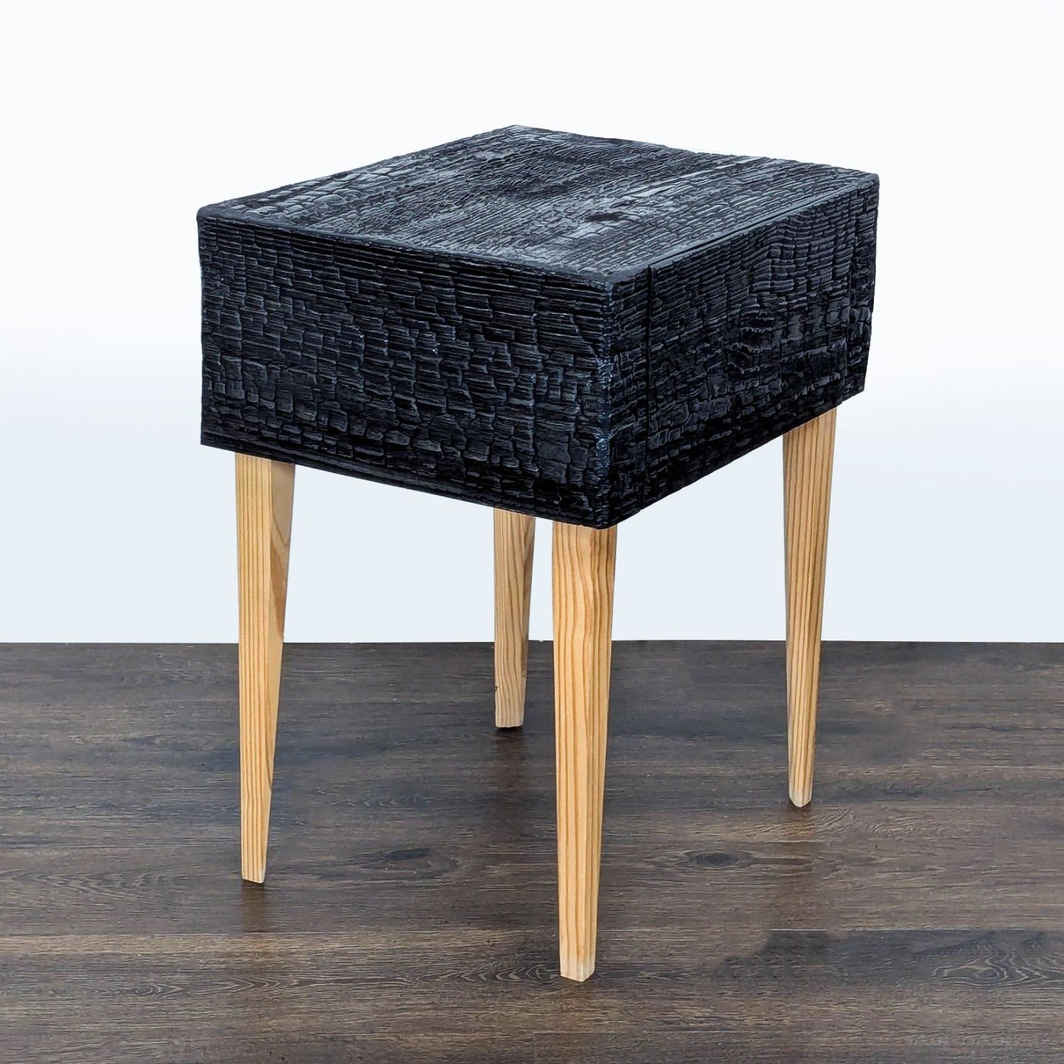 Charred Geometric "Commode" Nightstand	 - image-1