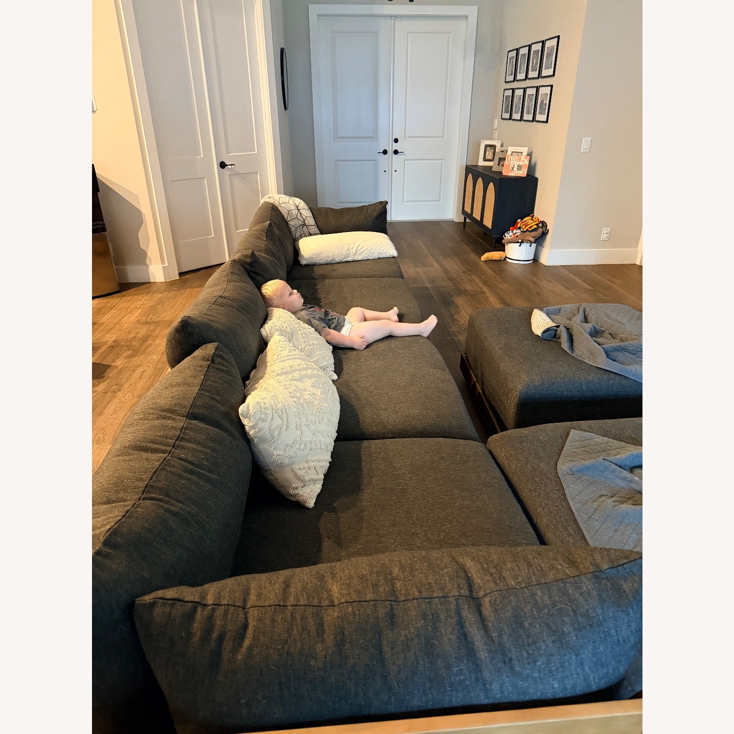 Inside Weather Dark Gray Fabric 3+ Seater Sofa - image-3